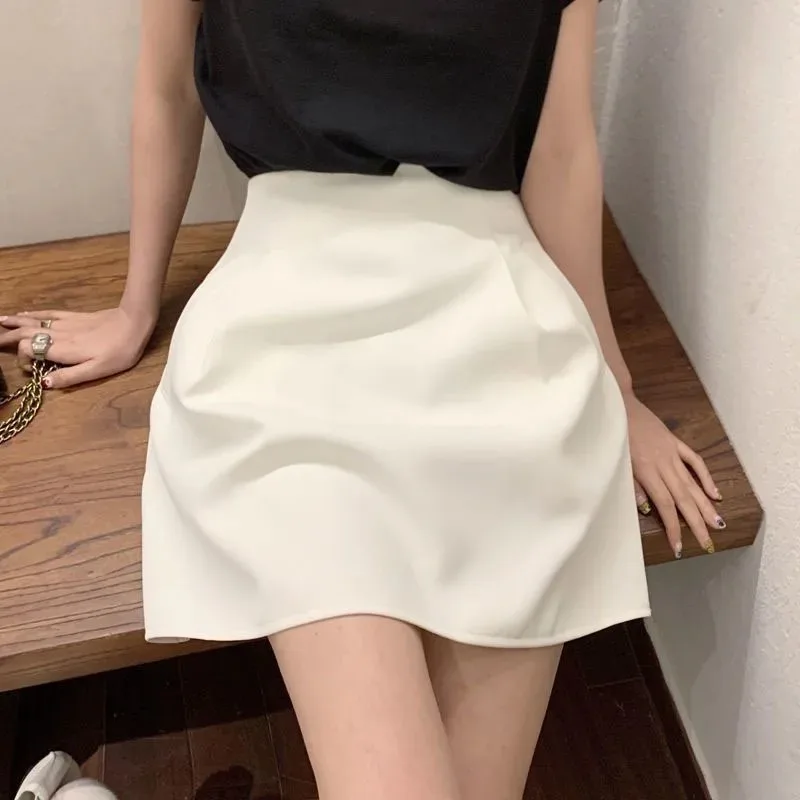 Korean Style White Mini Skirt for Women Streetwear High Wiast Puffy Short Skirts Ladies All-Match Simple A-line Y2K Skirt