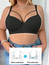 Big Size Women's 3/4 Cup Lingerie Sexy Medium Mold Cup Non-Convertible Straps Soft Solid Push up Gathered C D E Cup Lingerie