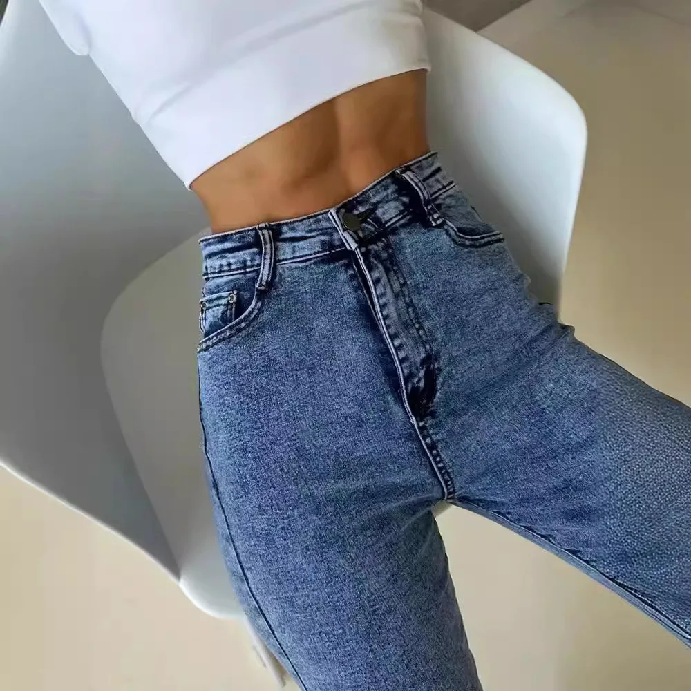 Fashion Belted High Waist Skinny Jeans Women Hot Loose Stretch Denim Long Pants Skinny Jeans Women Stretch Denim Long Pants