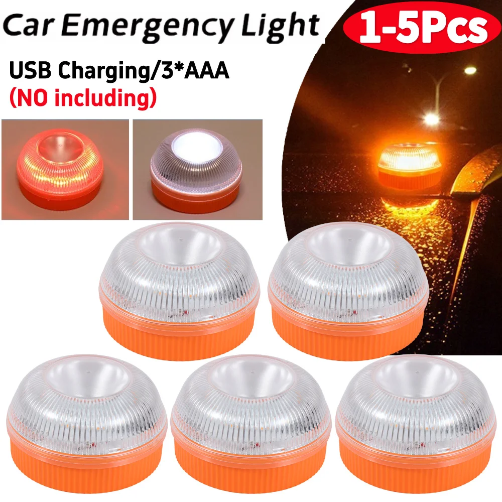 

1-5PCS V16 LED Car Emergency Light Rechargeable Portable Strobe Warning Light for Vehicles
