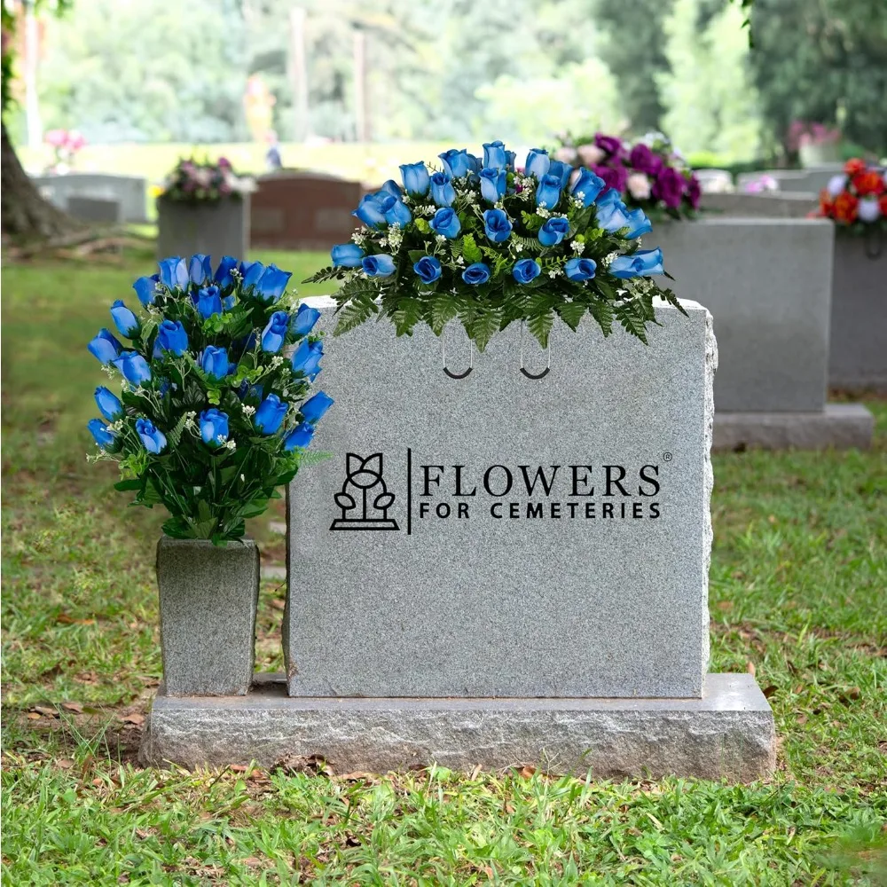 Sztuczne kwiaty na cmentarz - Niebieska róża na nagrobek, ozdoba i bukiet - Dekoracje na miejsce pogrzebowe