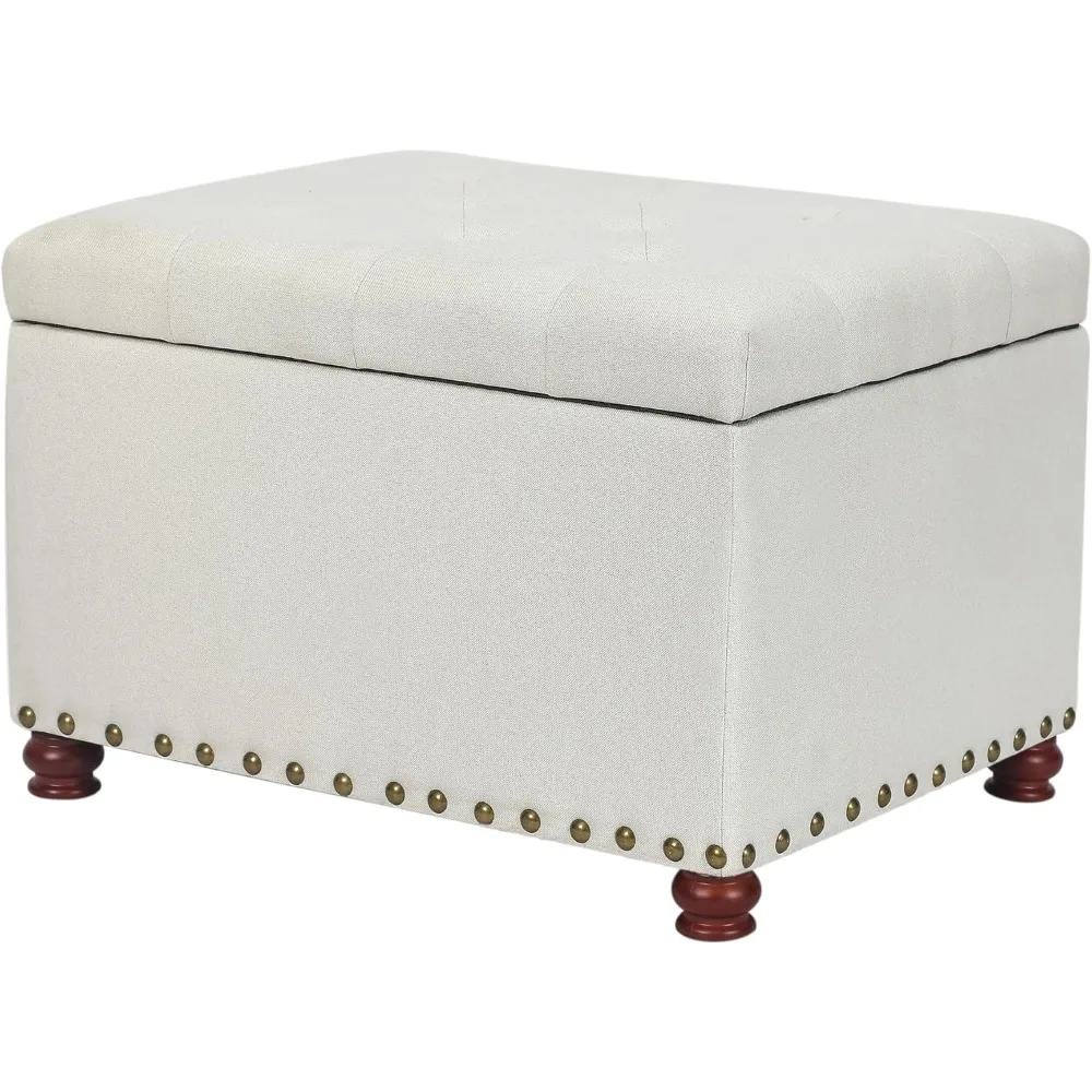 

Storage Ottoman Bench Linen Tufted Footstool, 24" Rectangular Footrest Footstool Coffee Table Seat for Living Room Bedroom, Bei
