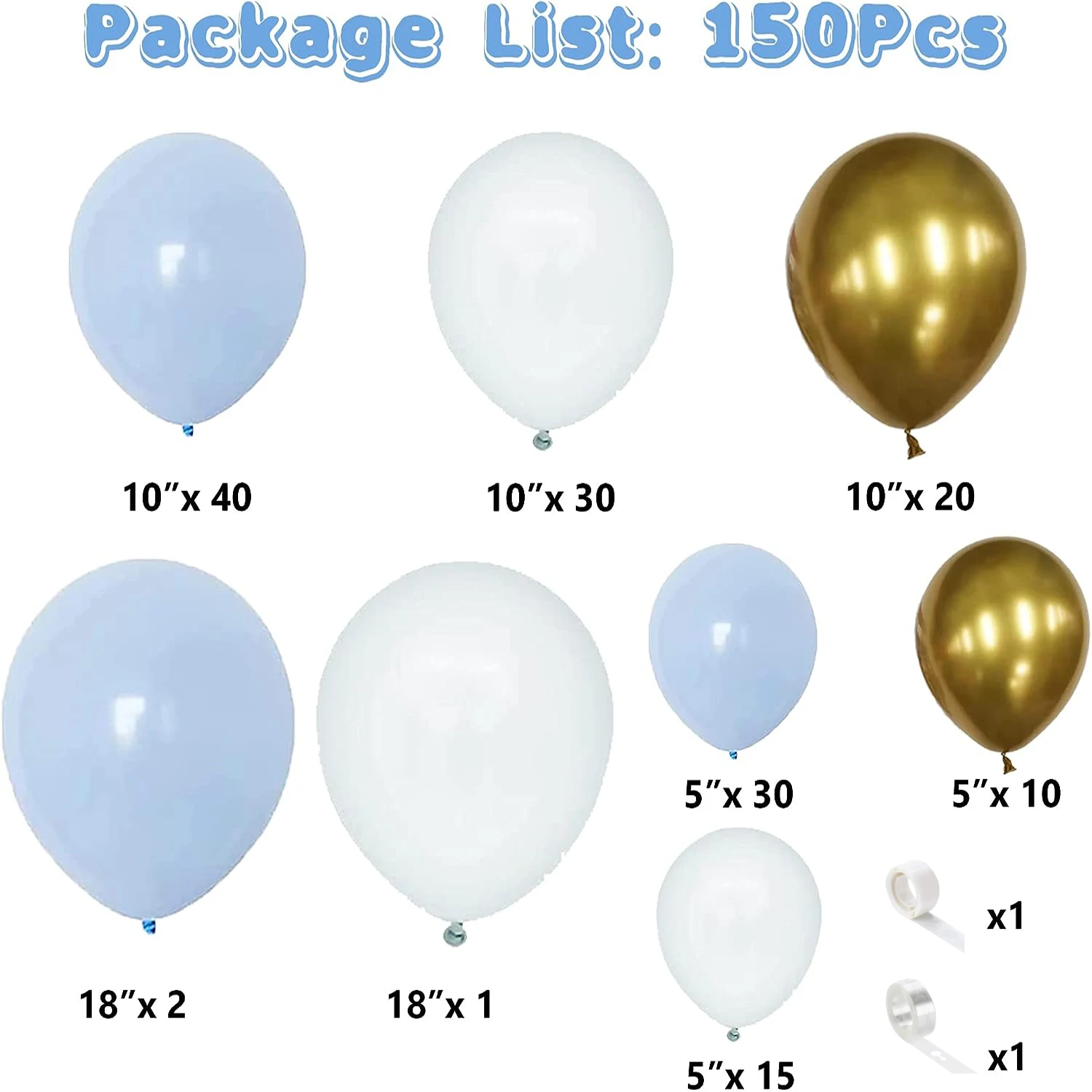 150pcs blue  white  latex balloon arch set for birthdays, weddings, gender reveal, bachelorette party, family reunion