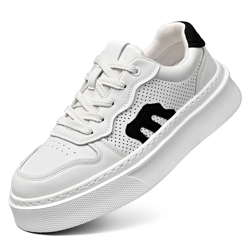 

Men's Autumn New Arrival Black Leather Shoes - Breathable Thick-Sole Stylish Sneakers, Casual & Sporty, Versatile & Lightweight