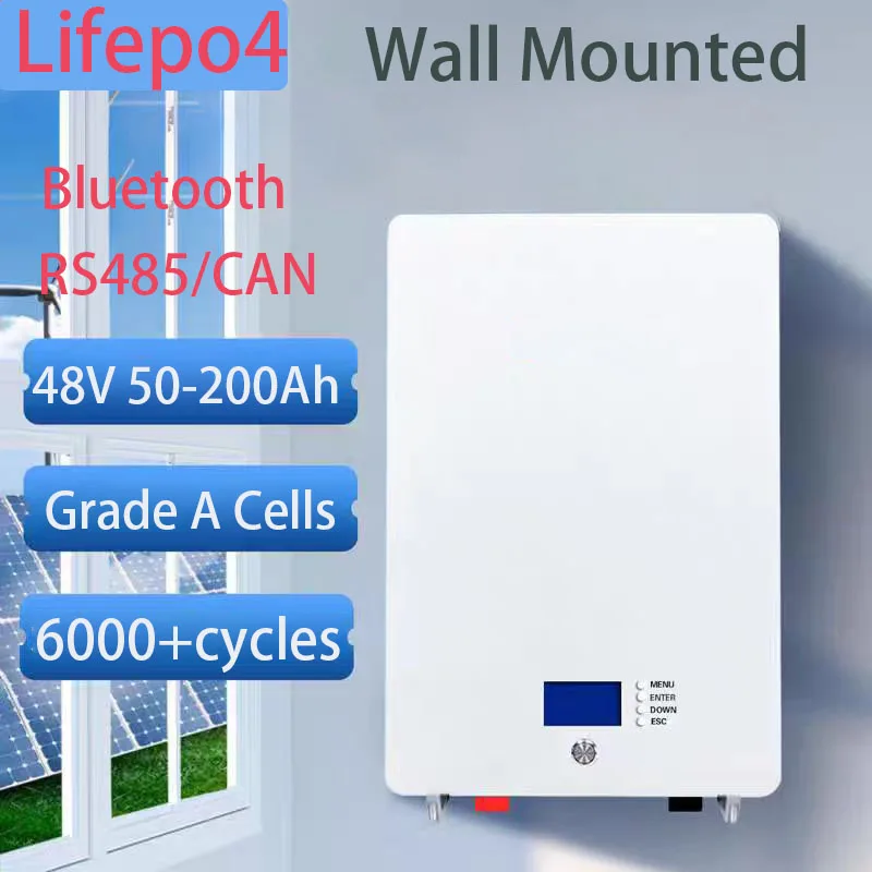 6000+Cycles Wall Mounted 48V 50Ah 100Ah 150Ah 200Ah Lifepo4 Battery for 3KW 5KW 7KW Energy Storage PV Household Base Station