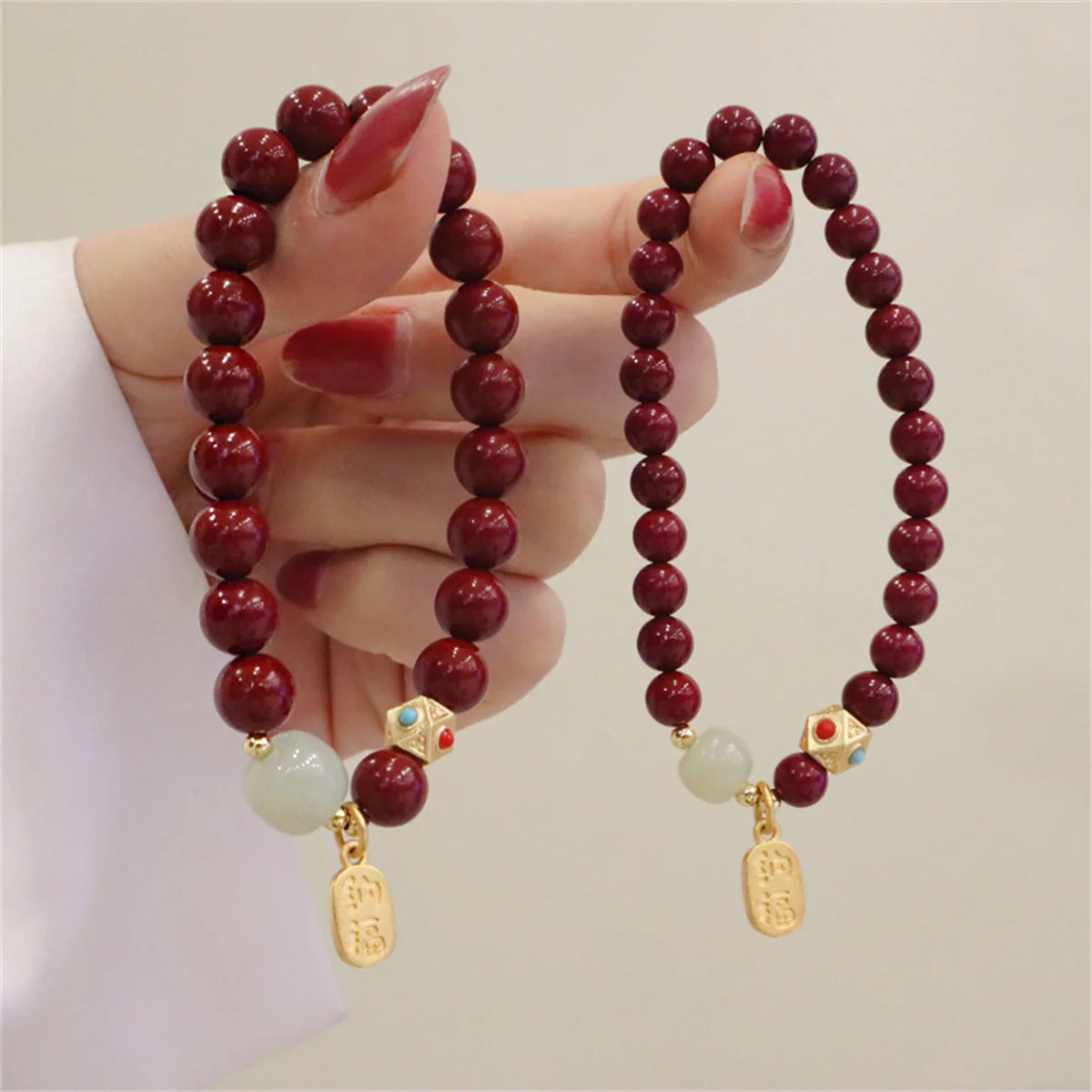 Lucky Wealth String Beaded Bracelets For Women Red Color Imitation Cinnabar Handmade Amulet Bracelet Chinese Style Jewelry Gifts