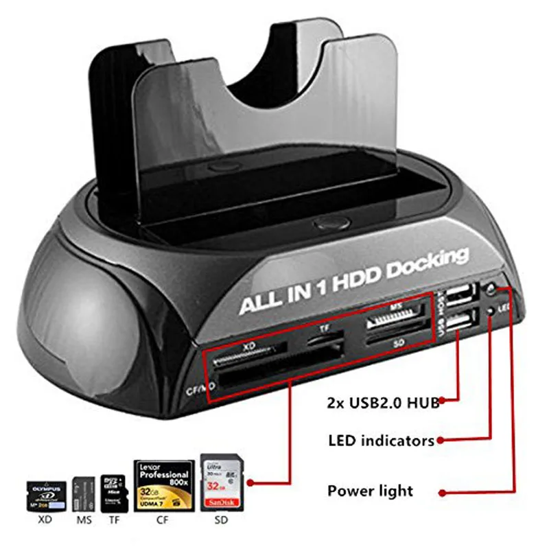 All In 1 SATA IDE Ke USB Hdd Docking Station ESATA Ke USB 2.0 Adapter untuk 2.5/3.5 Hard Disk Drive Docking Station Hard Enclosure
