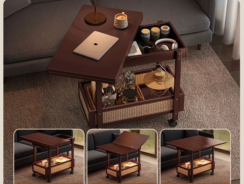 Space Saving Mobile Coffee Table Foldable Side Table for Small Apartment Living Room Sofa Balcony