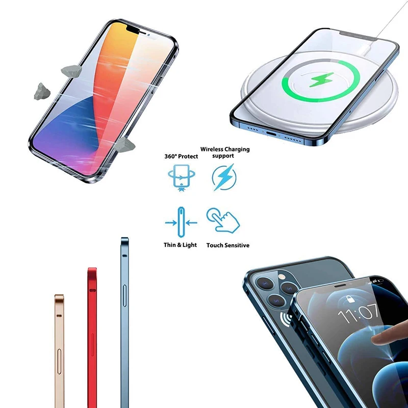 حافظة هاتف زجاجية مغناطيسية مزدوجة الجوانب لهاتف آيفون 16 14 13 12 11 15 Pro Max Plus 16E Mini X XR XS Max غطاء معدني ممتص #3
