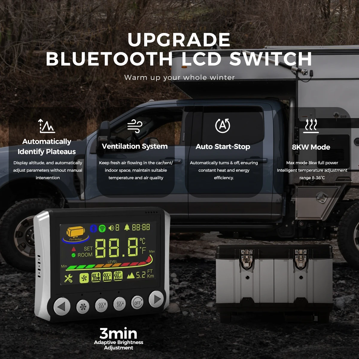 سخان مساعد ديزل 8 كيلو وات 110-220 فولت تيار متردد و12/24 فولت تيار مستمر مع وضع الارتفاع العالي ووضع التهوية سخان محمول فائق الهدوء #2