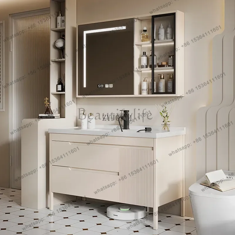 yj57 French oak paint bathroom cabinet combination ceramic integrated basin face wash basin floor type