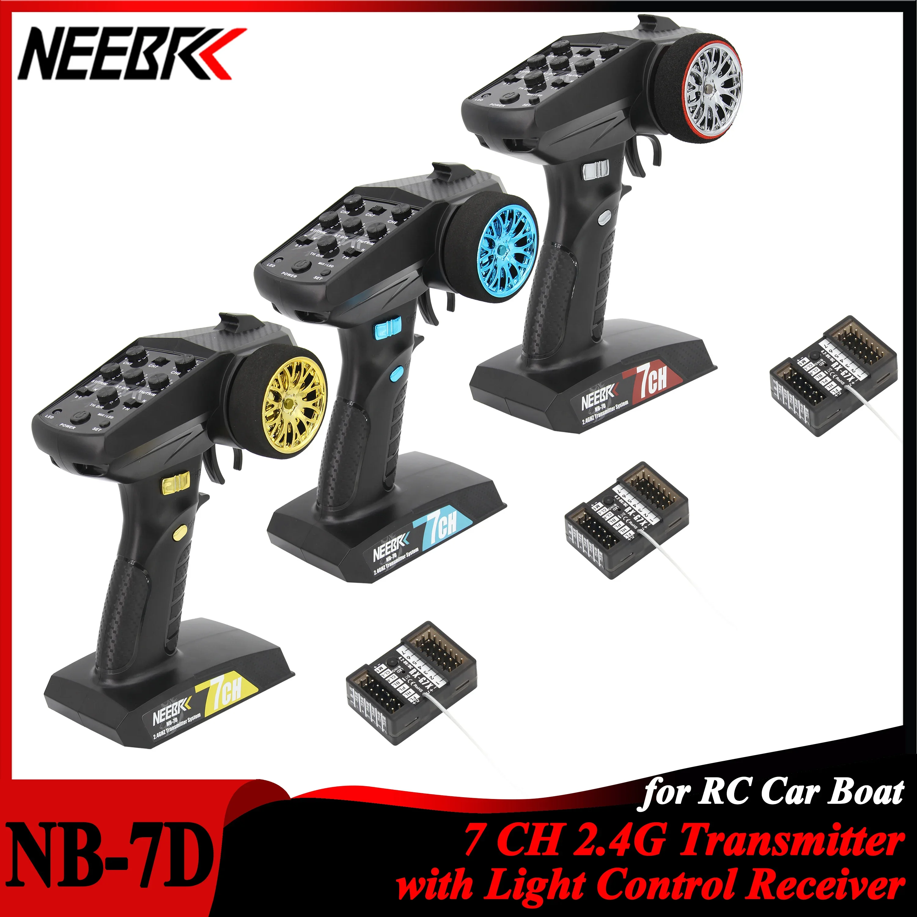 

NEEBRC NB-7D 7CH 2.4Ghz Radio System Transmitter with Light Control Receiver 7 Channel Remote Control for RC Car Boat Robot Toy