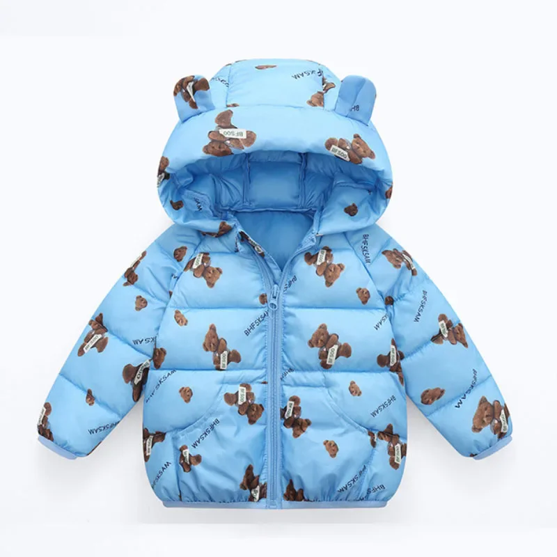 Sweet cartoon print winter hooded warm jacket boys and girls 1-7 year old Beibei casual coat thicken fashion children\'s clothing