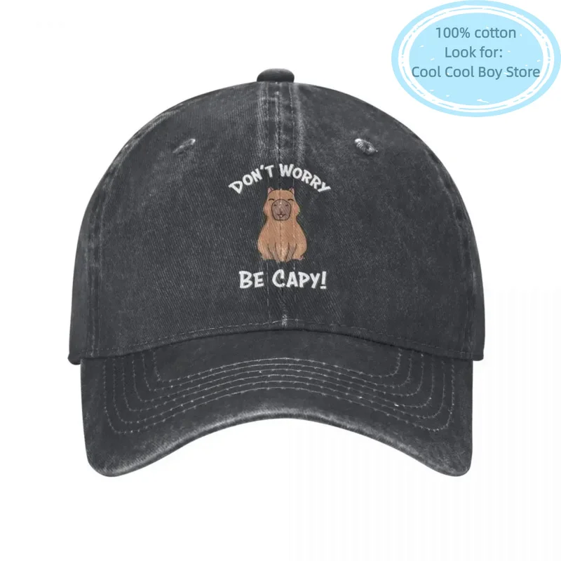 Capybaras Unisex Style Baseball Cap Don't Worry Be Capy Distressed Denim Washed Hats Cap Fashion Outdoor Workouts Gift Sun Cap