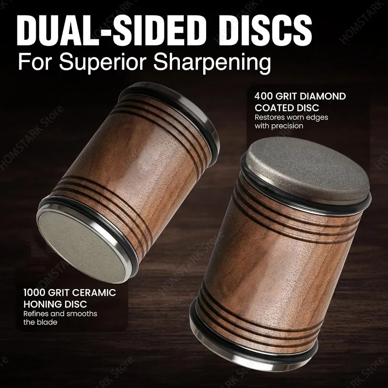Rolling Roller Knife Sharpener Set, Walnut Wood Kitchen Blade Sharpening Tool Kit for Home Cooking Knives