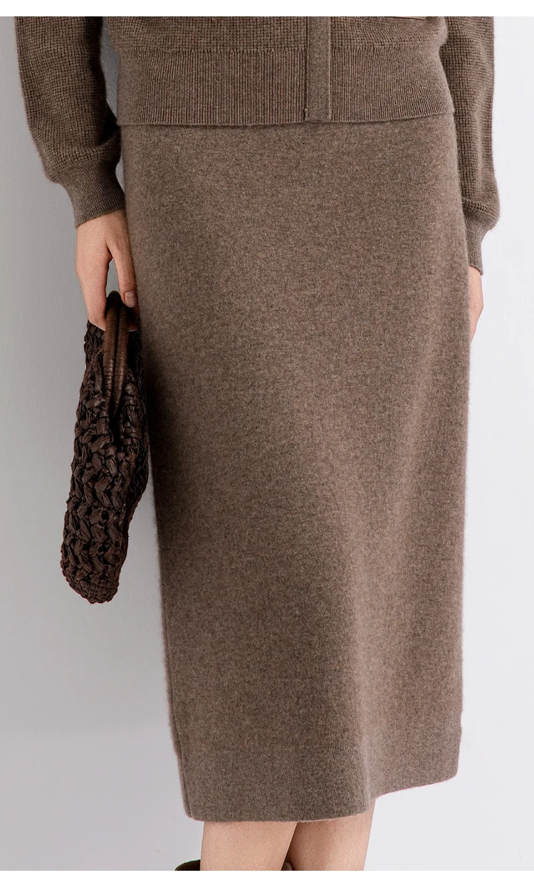 TY862151 Damen-Woll-Kaschmir-Mischung Midirock mit elastischem Bund, A-Linien-Strickrock, weicher Strick, entspannte Passform, LP Quiet Luxury Herbst – Detail 6