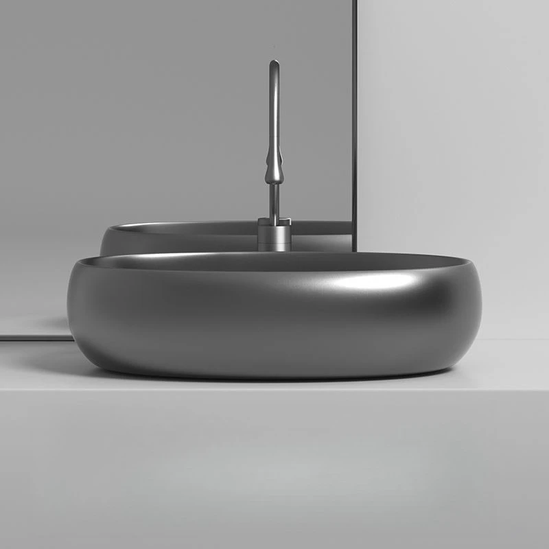

Nordic gun gray oval table ceramic washbasin household wash basin single basin bathroom balcony art basin