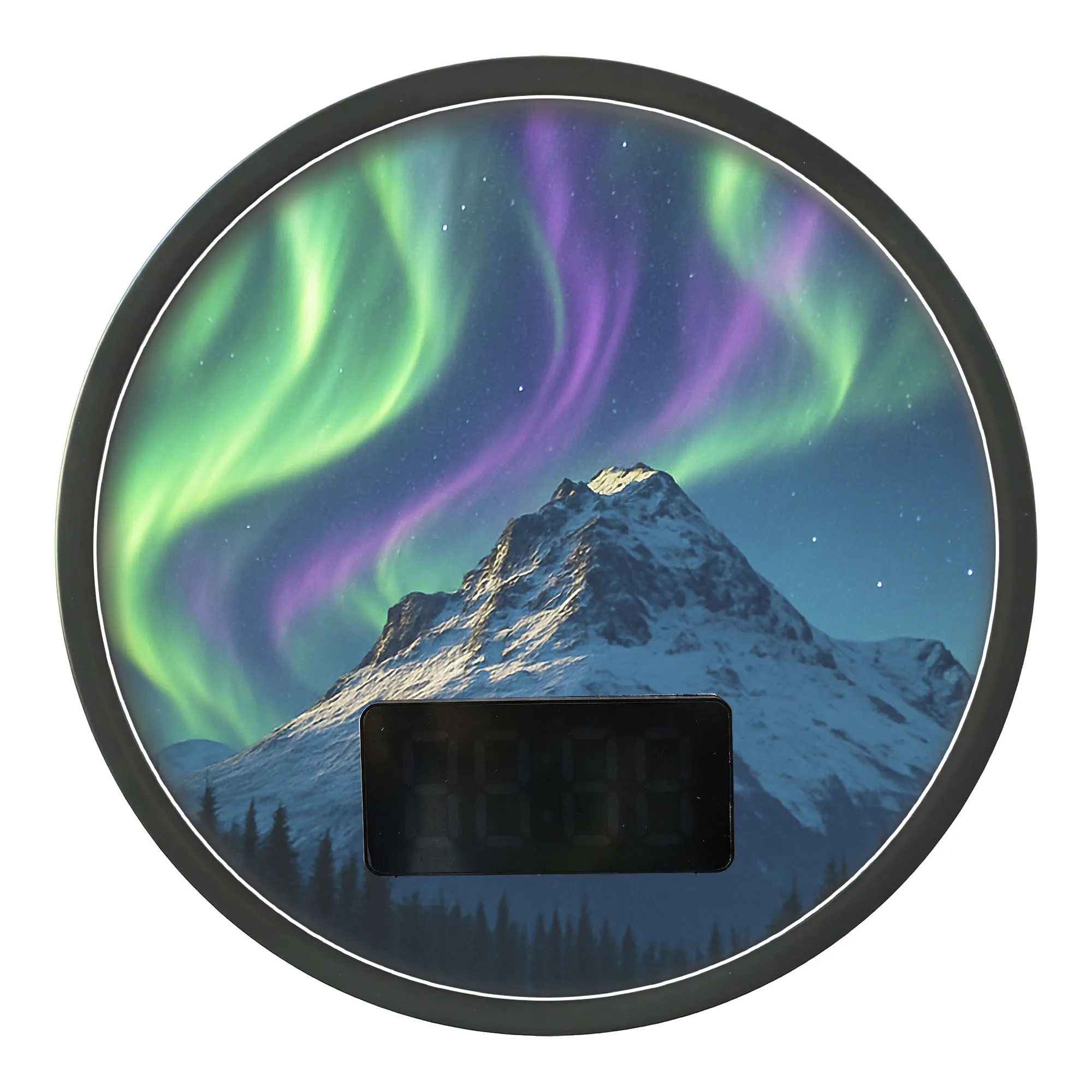 Aurora Borealis Mountain LED Digital Wall Clock with Calendar Date Temp 12/24 Timer Wilderness Scenery Illuminated Wall Clock
