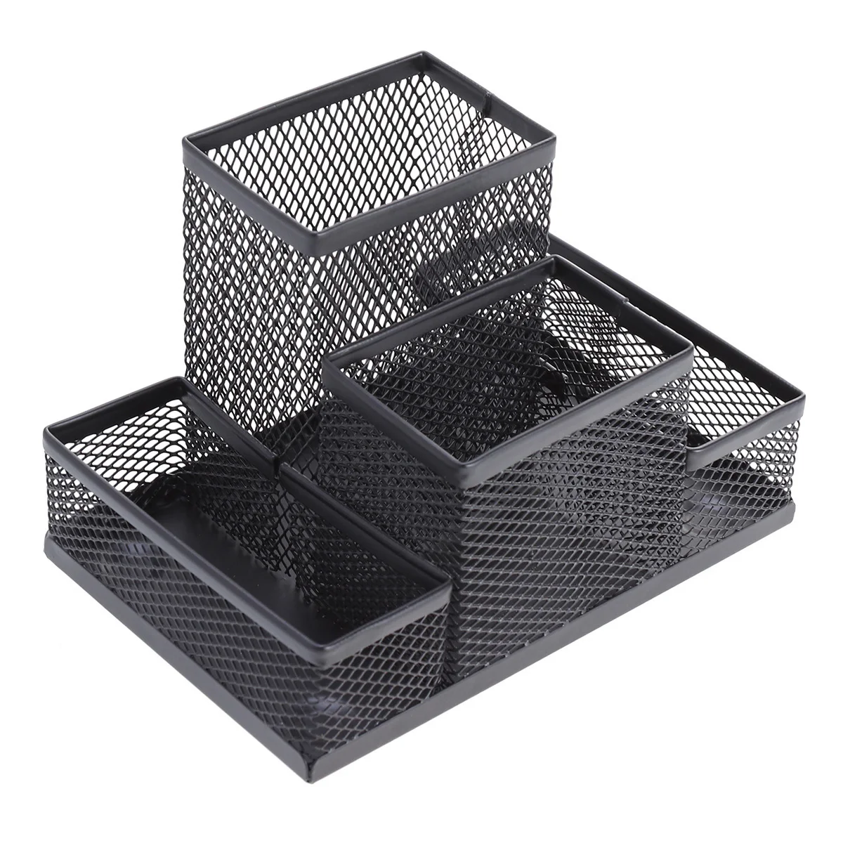 4 Compartment Iron Wire Mesh Pen Holder Metal Desk Organizer for Pens Cards Small Sundries Storage Stationery Container Home