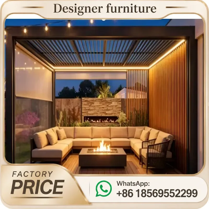 Motorized Bioclimatic Aluminum Pergola Outdoor Gazebo Smart Rainproof LED Light For Balcony Living Spaces Powder Coated