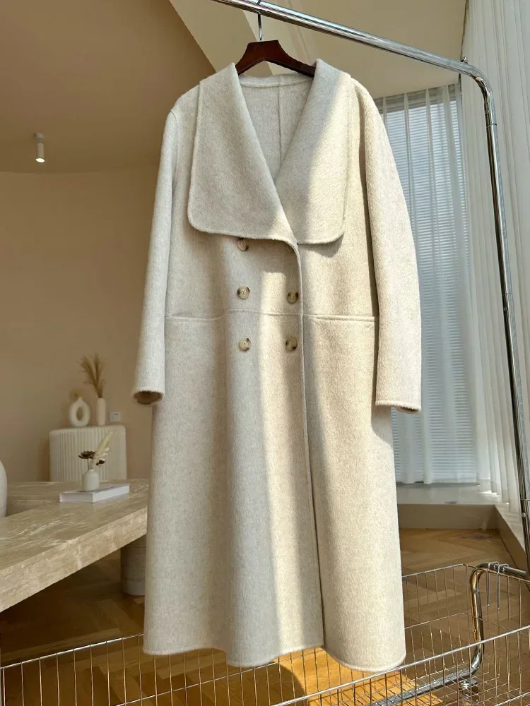 المرأة الألبكة الصوف معطف على الوجهين ، سميكة كبيرة التلبيب ، مزدوجة الصدر ، الكشمير ، المعاطف الصوفية ، الدافئة ، فضفاضة ، الإناث ، الخريف ، الشتاء ، جديد #2