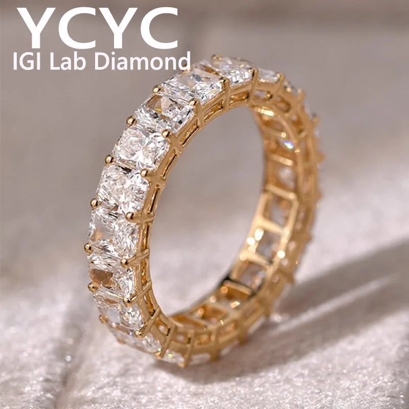 

РОСКОШНОЕ кольцо Eternity Band ﻿ Кольцо с бриллиантом, выращенное в лаборатории, твердое золото 14 карат, бриллиант сияющей огранки CVD HPHT DEF против каждого 0,2 карата -0,5 карата