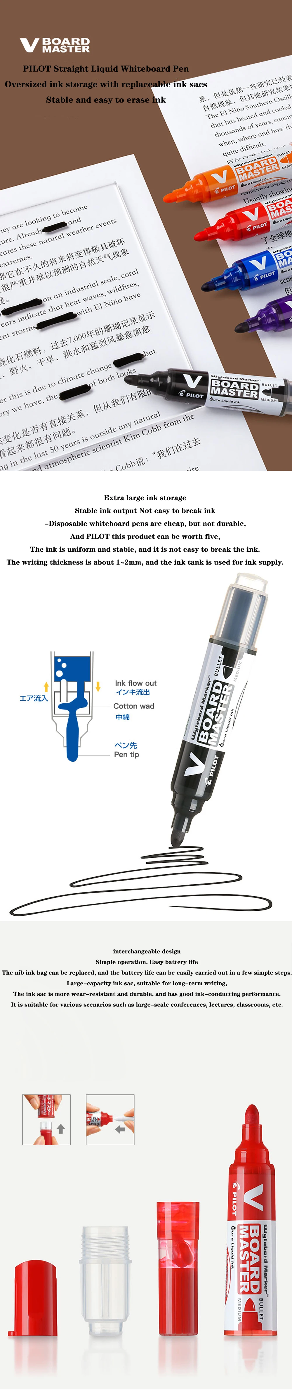Pilot Whiteboard Marker 2,3mm mittlere Kugel lösch bar nachfüllbare flüssige Tinte Schule/Büro Malerei liefert Lehrer Briefpapier – Detail 4