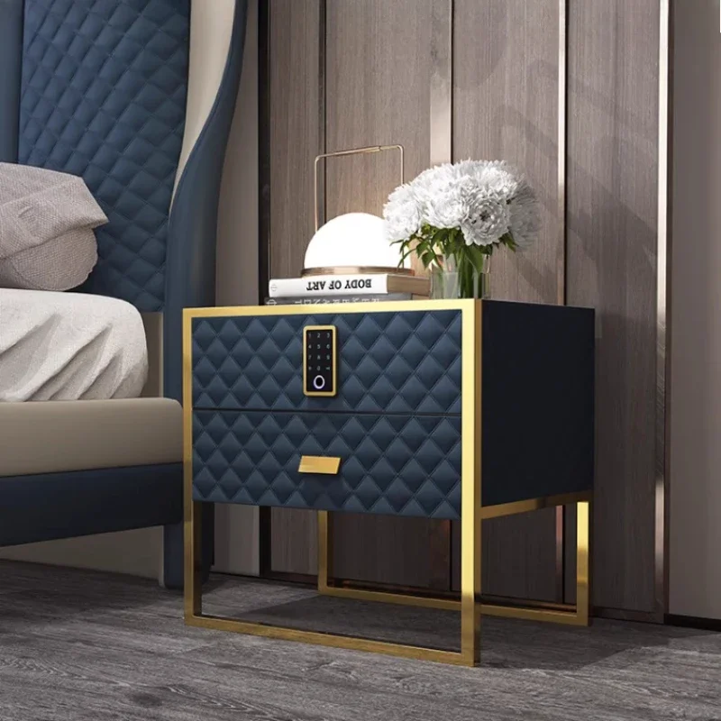 

Tech Cloth Fingerprint Password Lock Nightstands Drawers Storage Side Bedsides Table Modern Luxury Cabeceros Bedroom Furniture