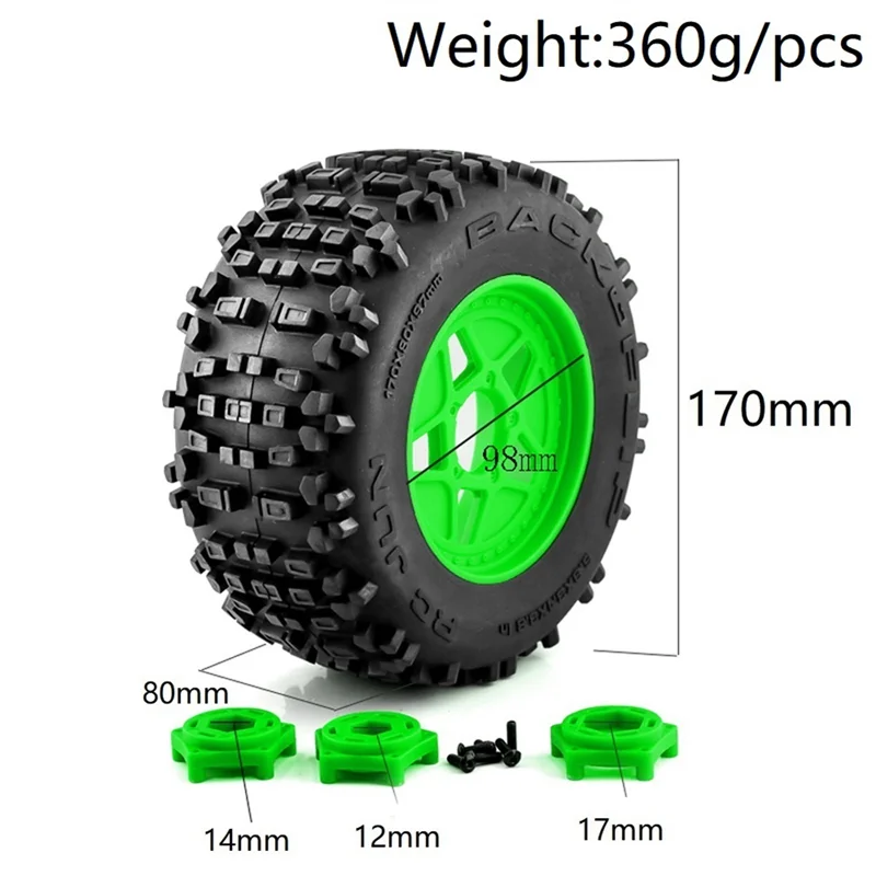 4Pcs 170mm 1/7 1/8 Monster Stunt Truck Tire 12mm 14mm 17mm Wheel Hex for TRAXXAS Sledge ARRMA KRATON Outcast Tamiya,2