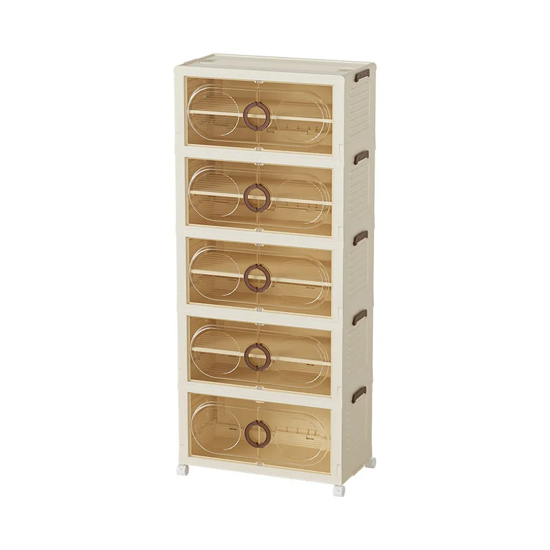 

Luxury Foldable Three-Row Shoe Cabinet 1/2/3/4/5 Layers with Magnets and Universal Wheels Plastic Organizer Rack