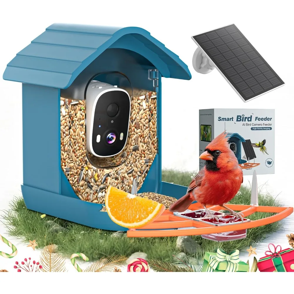 Solar Powered 2K FHD Smart Bird Feeder Camera with AI Recognition for Outdoor Garden Backyard Gifts for Bird Lovers