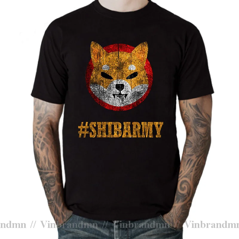 Vintage Men Shib Coin Shiba Crypto Doge Killer Black T-Shirt Shiba Inu Coin Cool TShirt Shiba Army Cotton Tee Top Harajuku Shirt