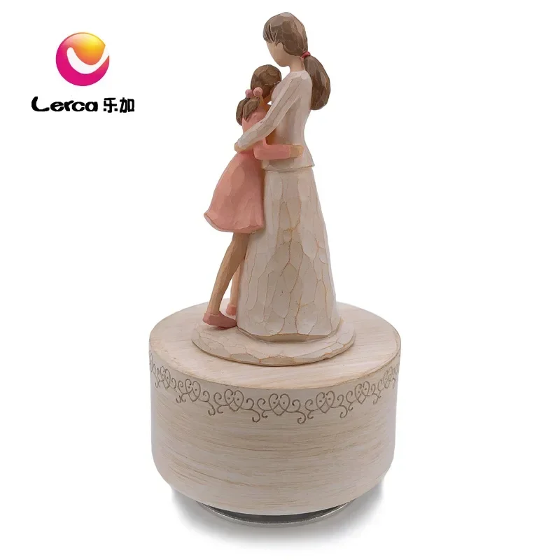 Music Box Mother's Day Gift Home Imitation Wood Resin Crafts Rotating Ornaments baby and mother  music box ballerina decor