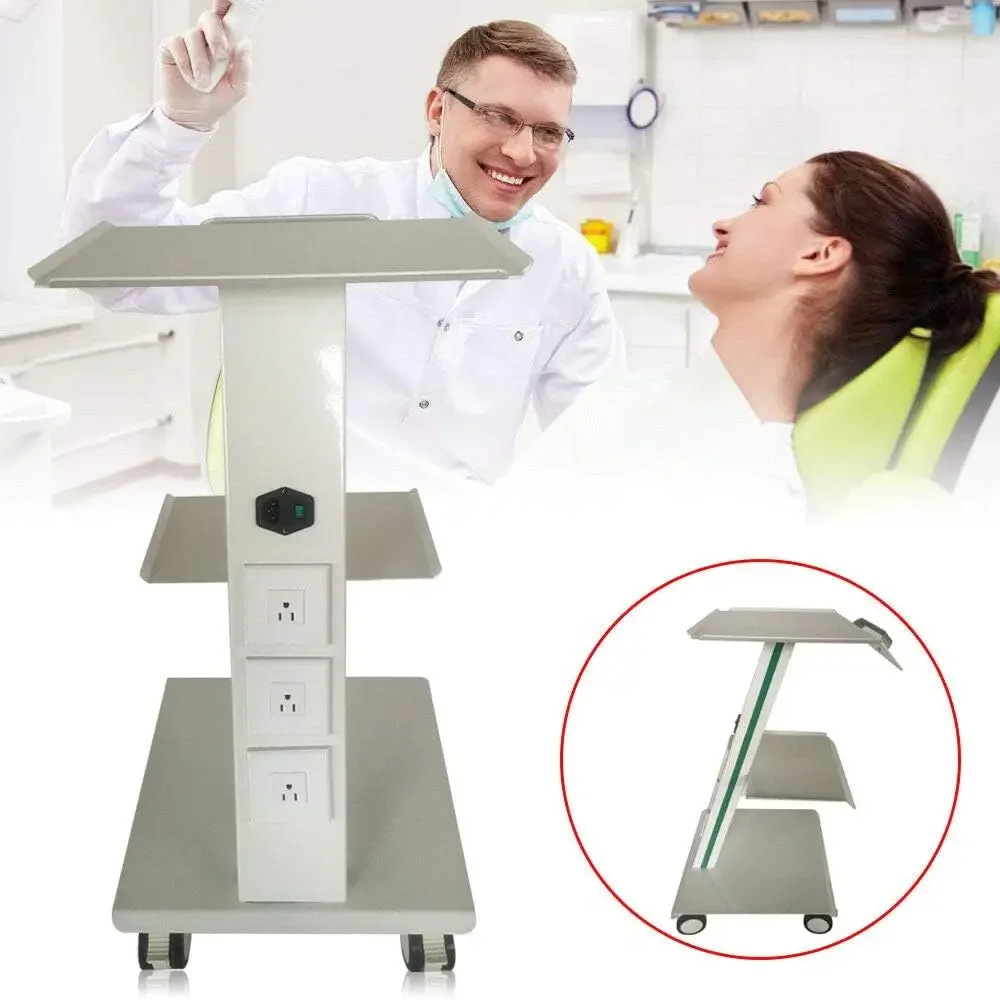 -Function Trolley Cart, 3 Tier Rolling Lab Cart w/Built-in Socket, Mobile Dental Medical Cart with Wheels, 3-Layer Medical