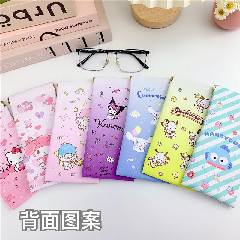 Sanrio Cinnamoroll Kuromi Mymelody Cartoon PU Leather Glasses Bag Automatic Closed Sunglasses Protective Cover pencil case Pouch