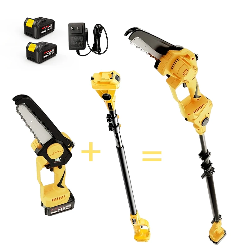 

8-дюймовые электрические пилы для обрезки деревьев, аккумуляторная и мини-бензопила 2-в-1 с удлинителем, пила с максимальным вылетом 15 футов