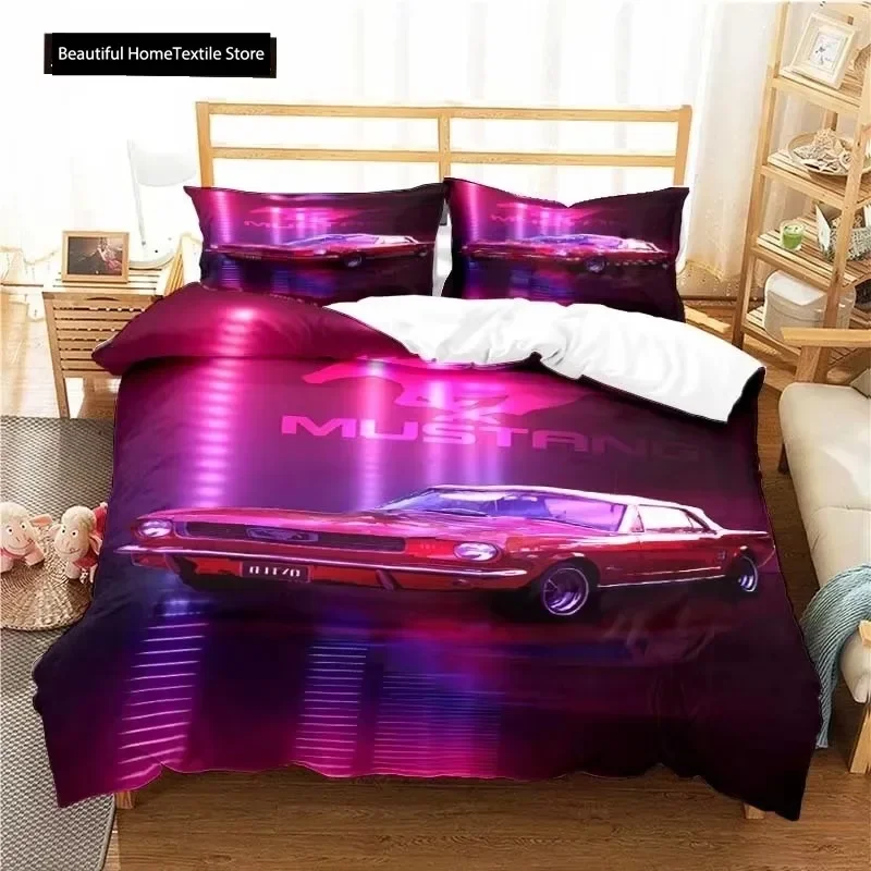 Mustang Car Pattern Duvet Cover Set Bedding for Aldult Boys Bed Set Game Quilt Cover Comforter Cover Bedding Set