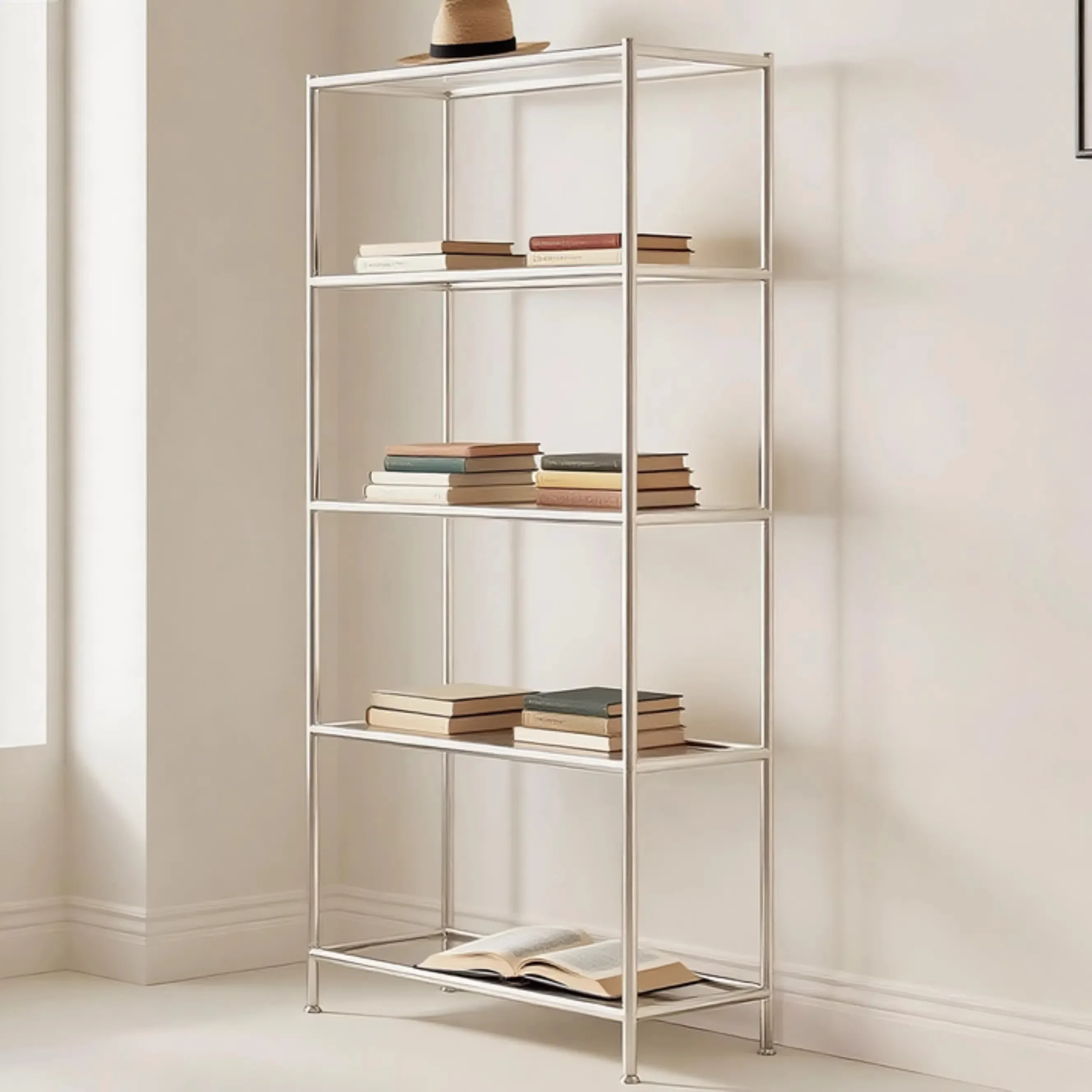 a*-Italian-style stainless steel book storage rack, household storage , multi-layer wall-mounted floor-standing glass shoe bag.