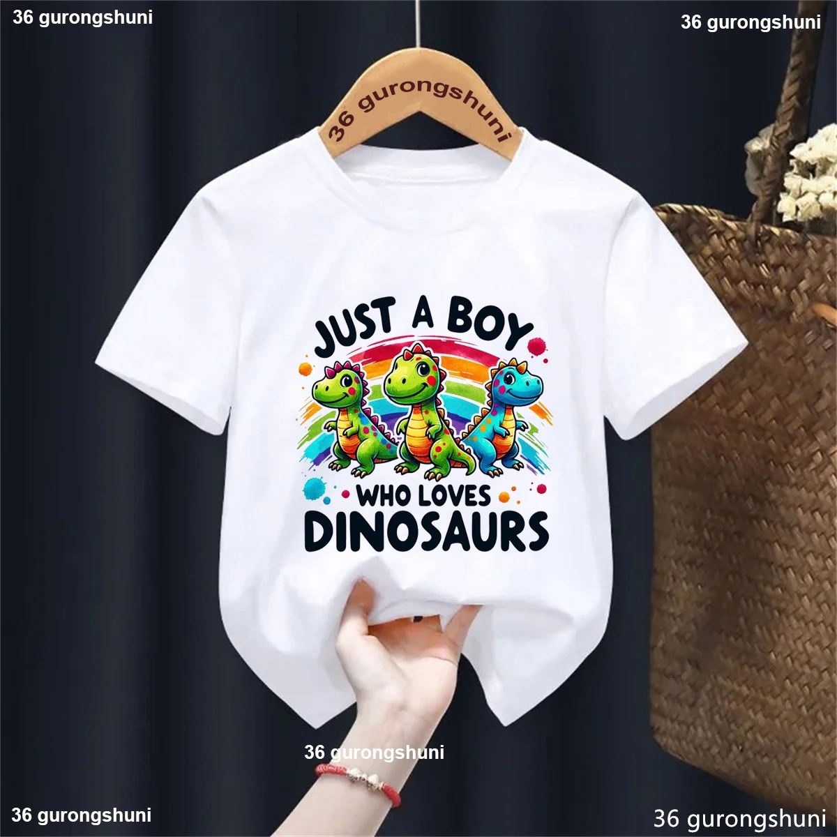 Just A Boy Who Loves Dinosaur Printed Kids Tshirt, Cute Boys Tshirt Summer Harajuku Casual O-Neck Short Sleeve Solid T-Shirt Top