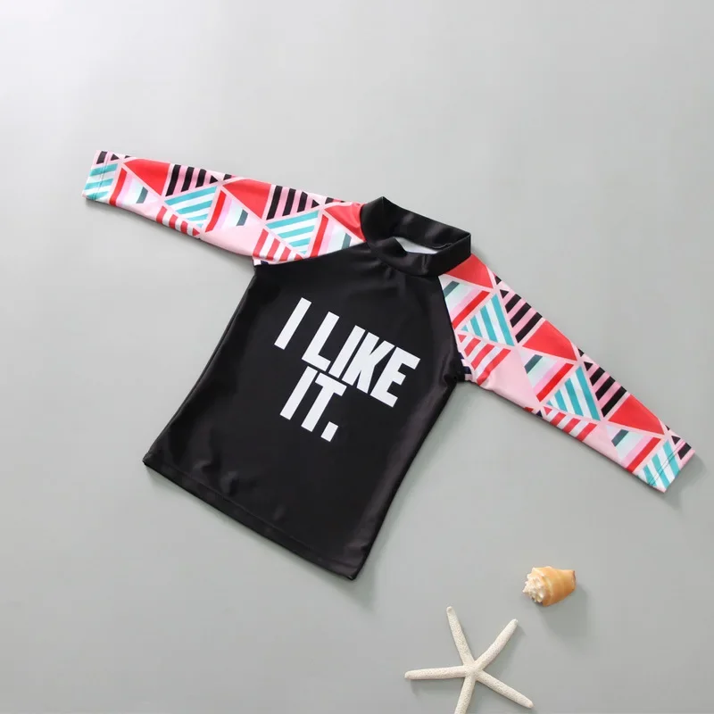 Summer Children's Two-piece Swimsuit Boys Girls Long Sleeve Letter Print Sunscreen Quick-Dry Beachwear Baby Surfing Swimwear