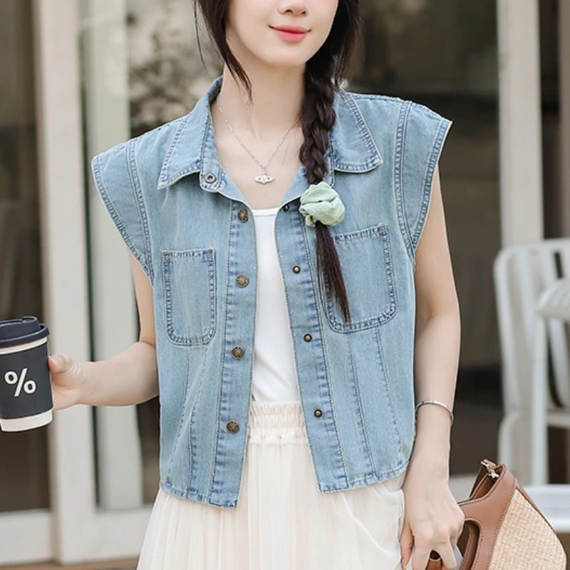 

Винтажные летные женские джинсовые короткие куртки с короткими рукавами, новинка 2025, повседневные свободные однобортные джинсы, верхняя одежда для женщин