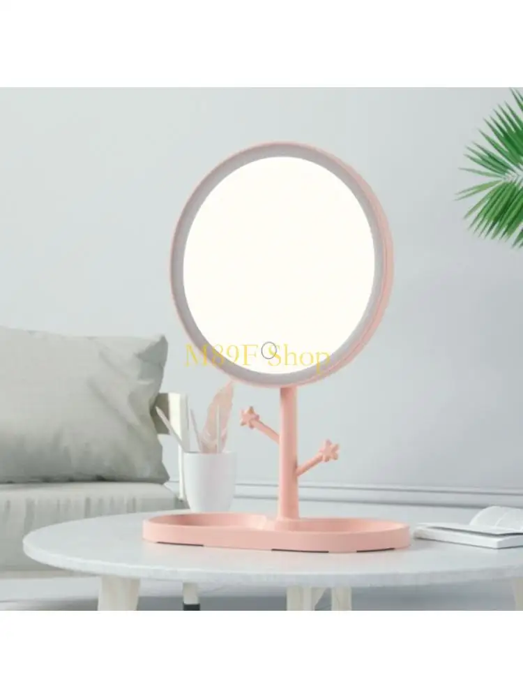 

M89F LED Lighted Desktop Makeup Mirror with Base Hooks USB Rechargeable Portable Stepless Dimming Lamp Adjustable Cosmetic