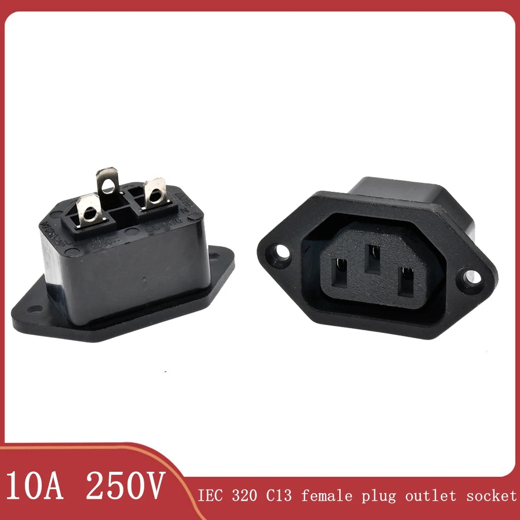 AC 250V 10A IEC 320 C13 Panel Mount Female Inline Power Outlet Connector Socket Plug Adapter 3 Pin