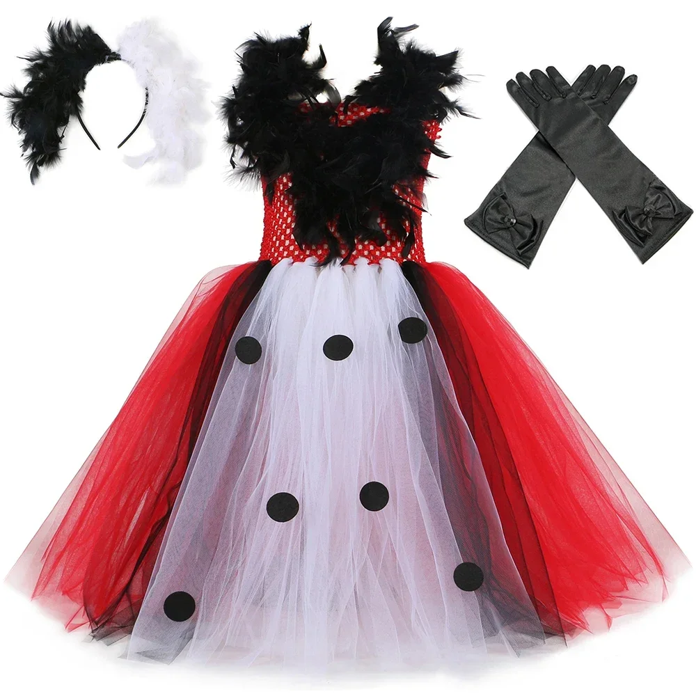 Disfraz De Cruella De Vil para niñas, vestido tutú De tul dálmatas elegantes hasta el tobillo para niñas, ropa para fiesta De Carnaval y Halloween