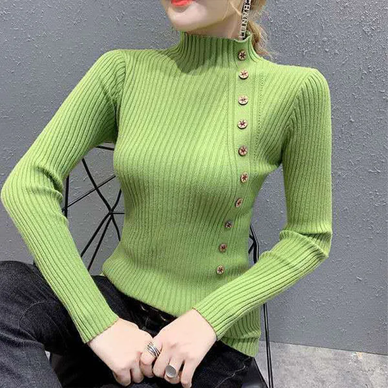 Women Clothing Fashion Casual Half Turtleneck Pullover Autumn Winter Simplicity Cozy Sweater Lady Versatile Korean Style Knitted