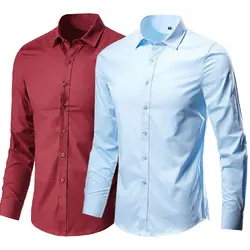 New men's short-sleeved shirt Long sleeved summer fashion solid color formal business casual thin high-quality non-ironing