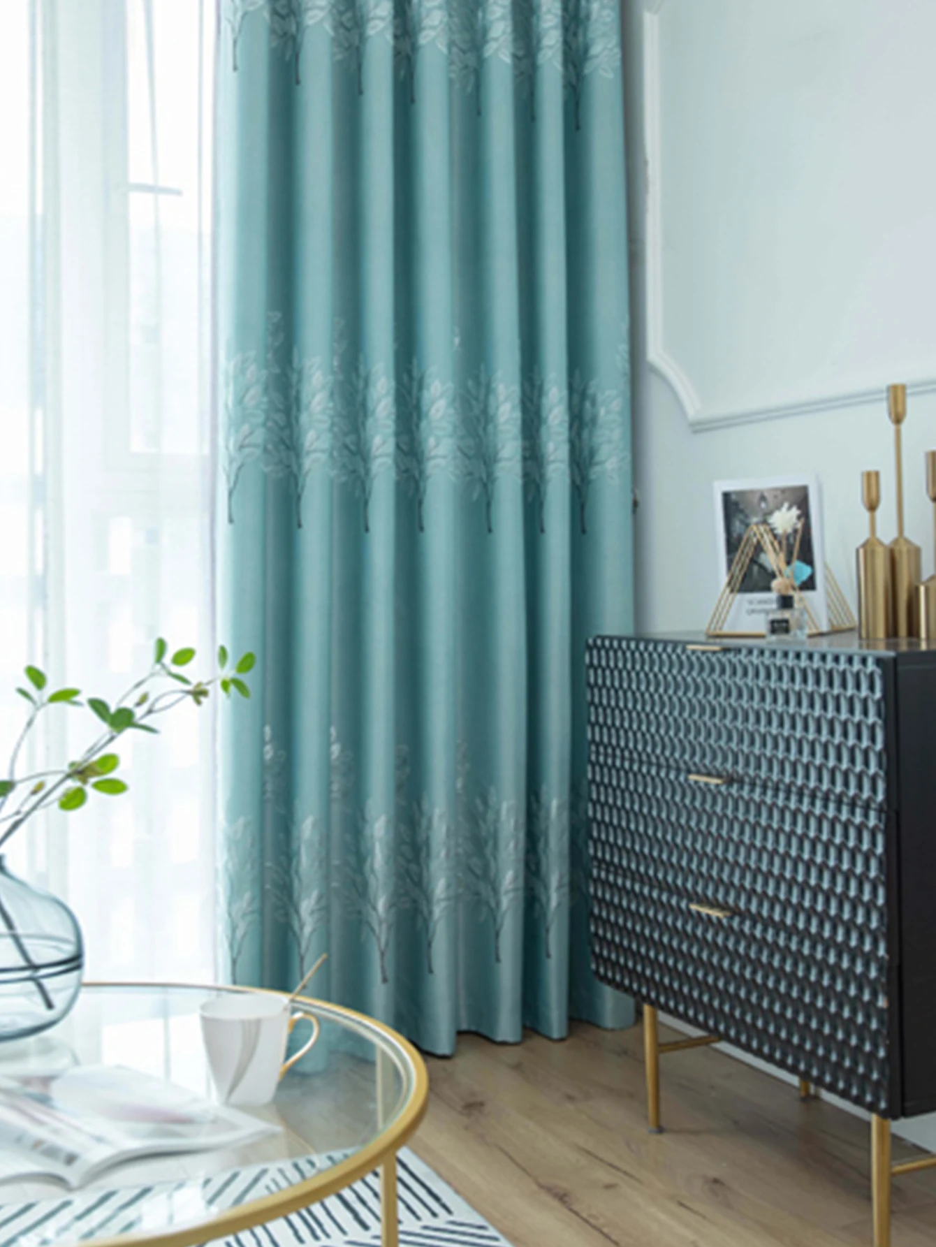 Thickened Full Blackout Blue Curtains Fresh Countryside Living Room Bedroom Insulation Light blocking Simple Sunshade Cloth