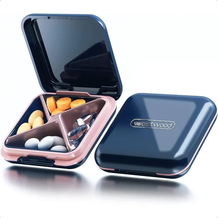 

Small Pill Case Travel Pill Box Portable Pill Container for Purse or Pocket Daily Medicine Organizer Waterproof 4 Compartment C
