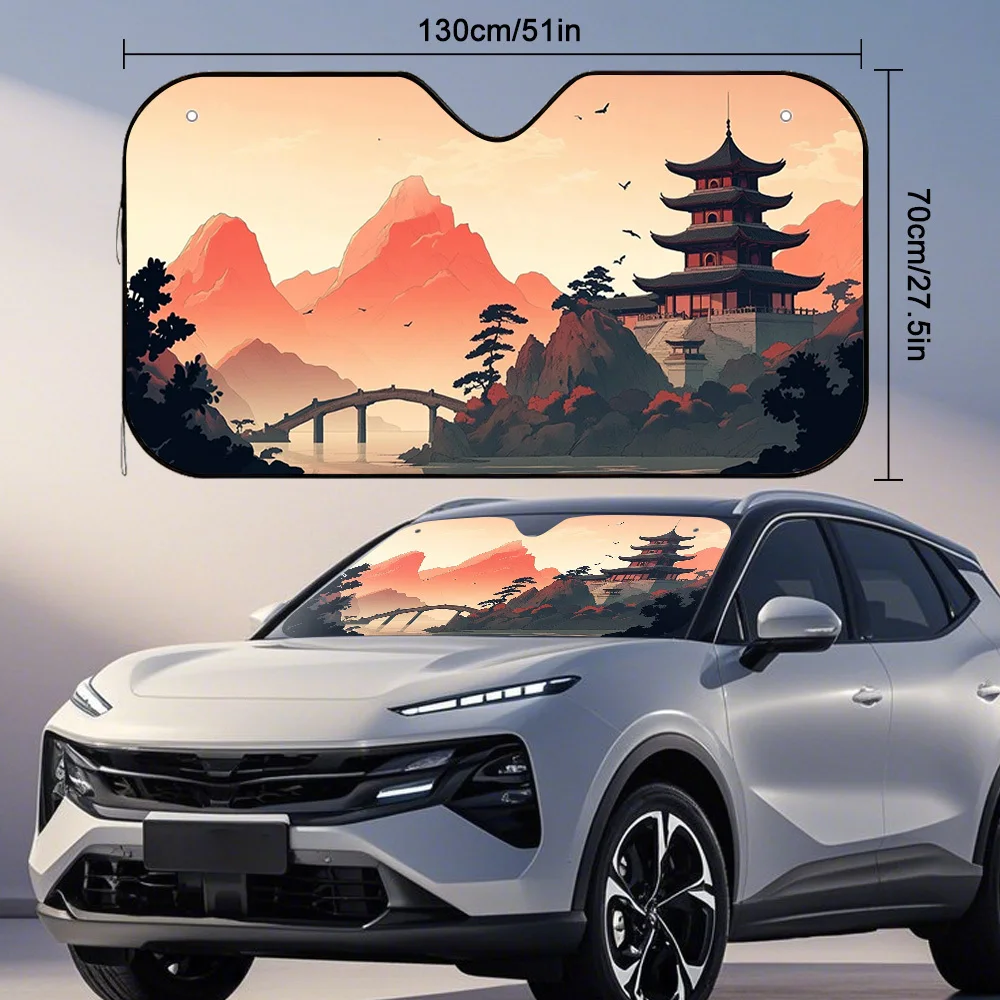1pc Classic Asian Scenery Sunshade For Your Car, Ideal For Managing Heavy Traffic And Maintaining A Cool Interior