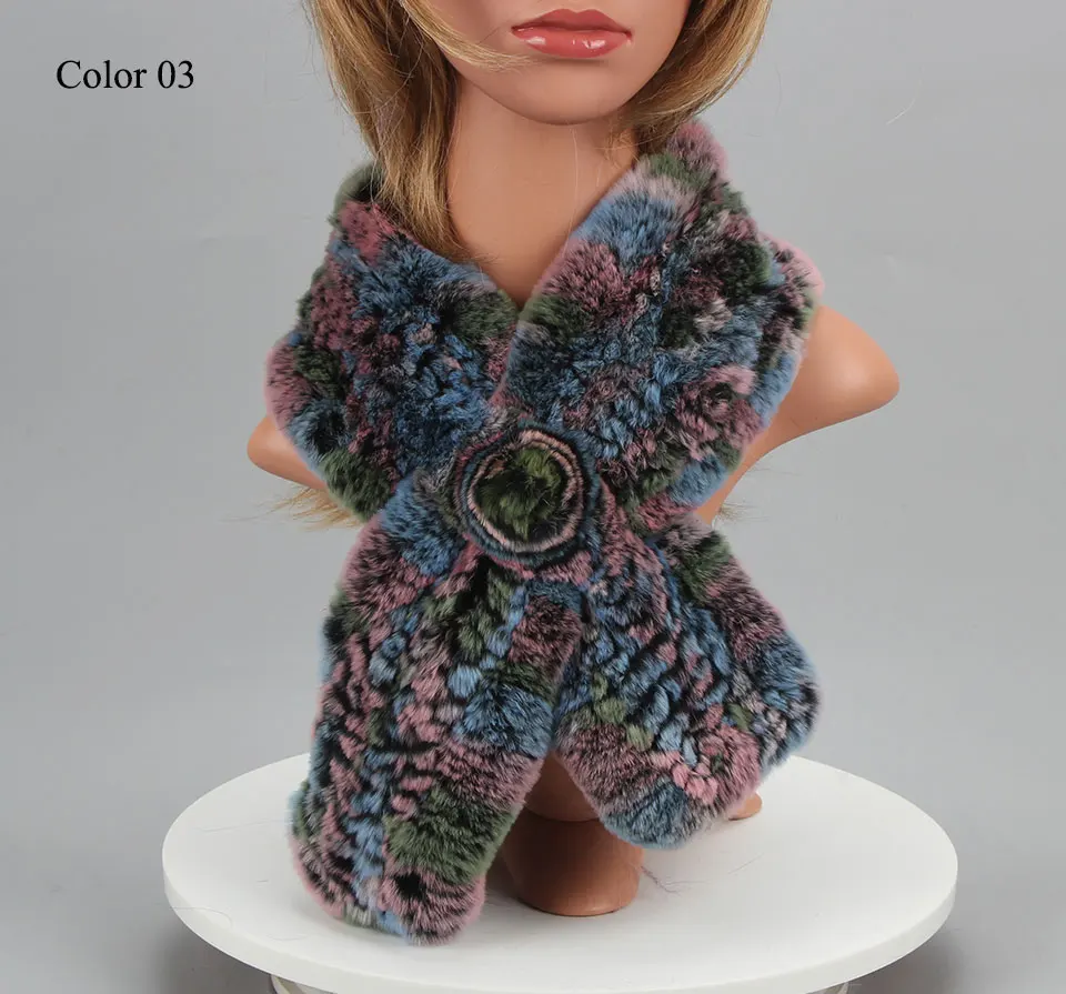 Frauen Stricken Echt Rex Kaninchen Pelz Schal Dame Fashion Floral Rex Kaninchen Pelz Schalldämpfer Heißer Winter Warme Natürliche Pelz Schals neue Stil – Detail 9